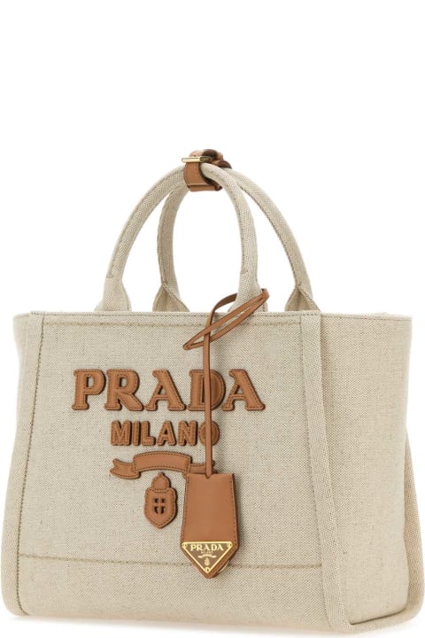 Totes for Women Prada Sand Canvas Shopping Bag