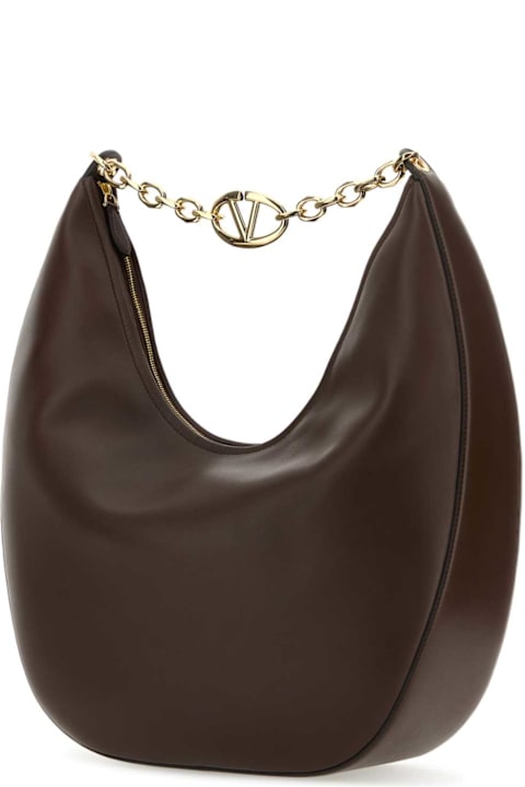 Totes for Women Valentino Garavani Brown Leather Medium Vlogo Moon Shoulder Bag