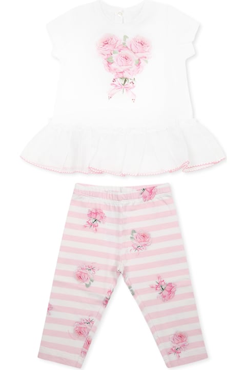 Monnalisa Bodysuits & Sets for Baby Girls Monnalisa White Suit For Baby Girl With Rose