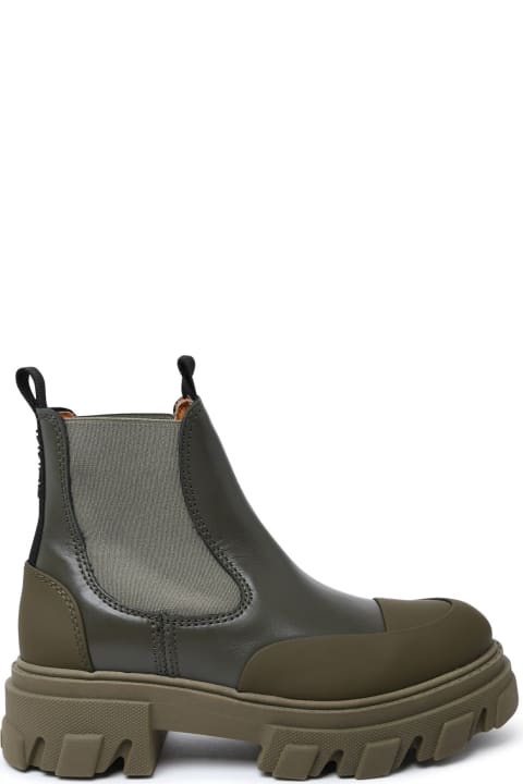 Ganni for Women Ganni Green Leather Ankle Boots