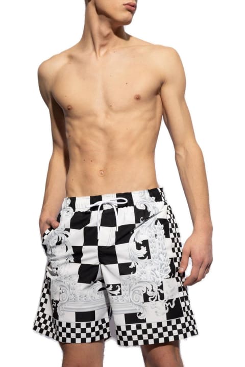 Versace for Men Versace Check-printed Drawstring Swim Shorts