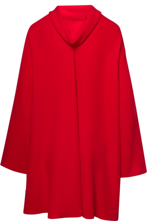 Mini Red Dress With Crewneck And Bow Detail At The Back In Silk Woman