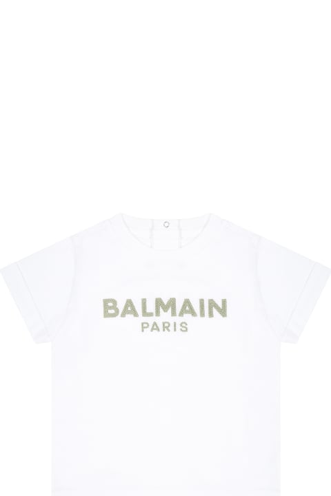 Balmain Clothing for Baby Girls Balmain White T-shirt For Babykids With Logo