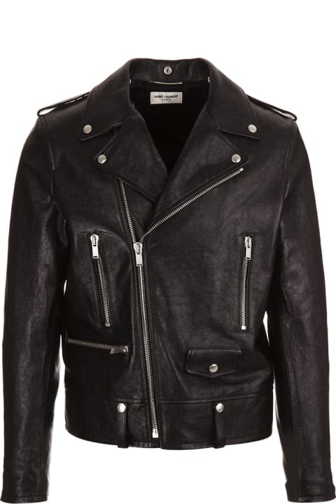 メンズ Saint Laurentのコート＆ジャケット Saint Laurent Black Leather Motorcycle Jacket
