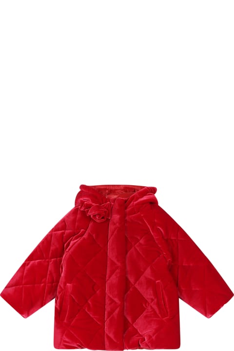 Topwear for Baby Boys Monnalisa Red Down Jacket For Baby Girl With Rose