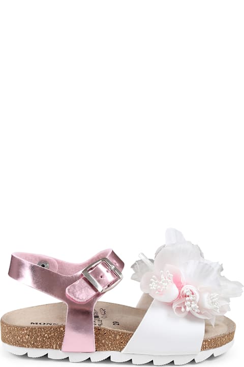 Homeware Monnalisa Pink Sandals For Girl With Flowers