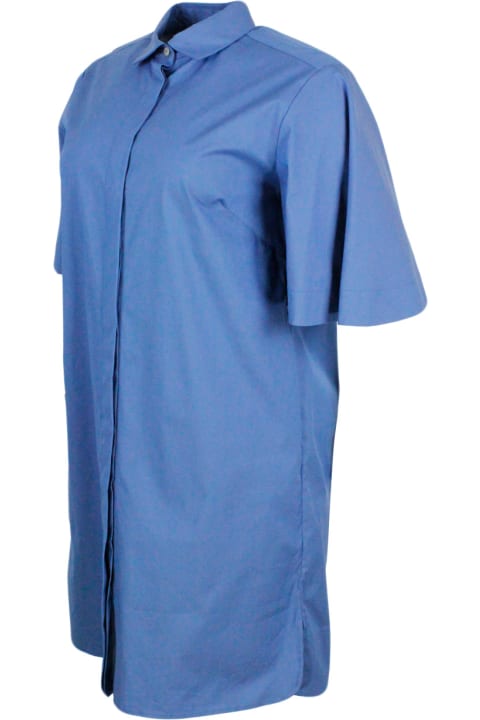 ウィメンズ Barba Napoliのワンピース＆ドレス Barba Napoli Short 3/4 Sleeve Dress In Stretch Cotton With Concealed Button Placket