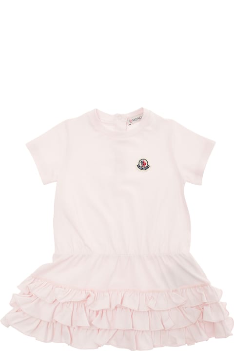 Sale for Kids Moncler Pink Dress With Flounced Skirt And Logo Patch In Stretch Cotton Baby