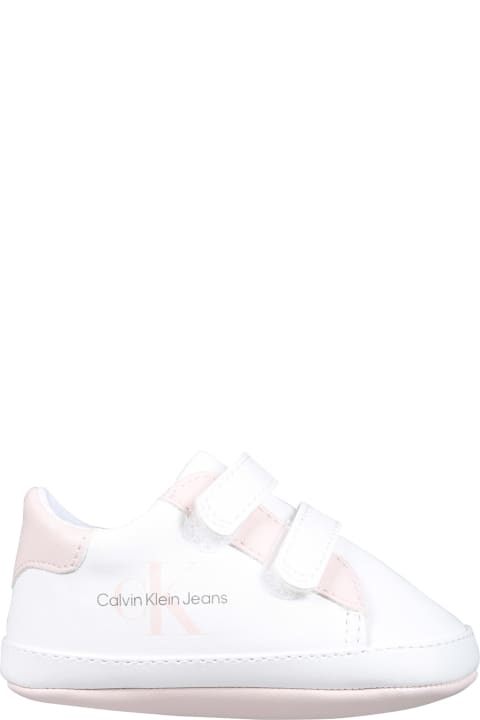 Shoes for Baby Girls Calvin Klein White Sneakers For Baby Girl With Logo