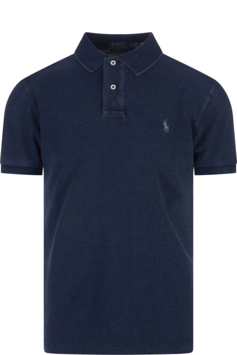 Navy Blue Pique Polo Shirt With Pony