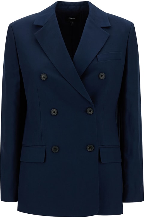 Theory Coats & Jackets for Women Theory Blue Double-breasted Jacket With Notched Revers In Viscose Woman