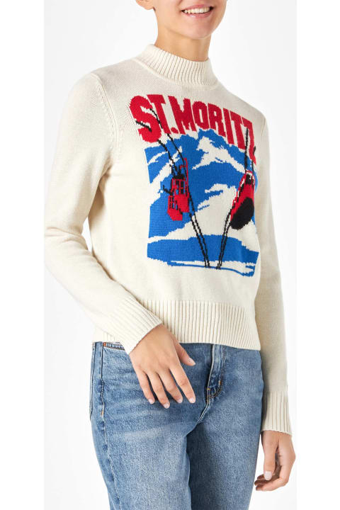 MC2 Saint Barth لـ Women MC2 Saint Barth Woman Crewneck Sweater With St.moritz Postcard