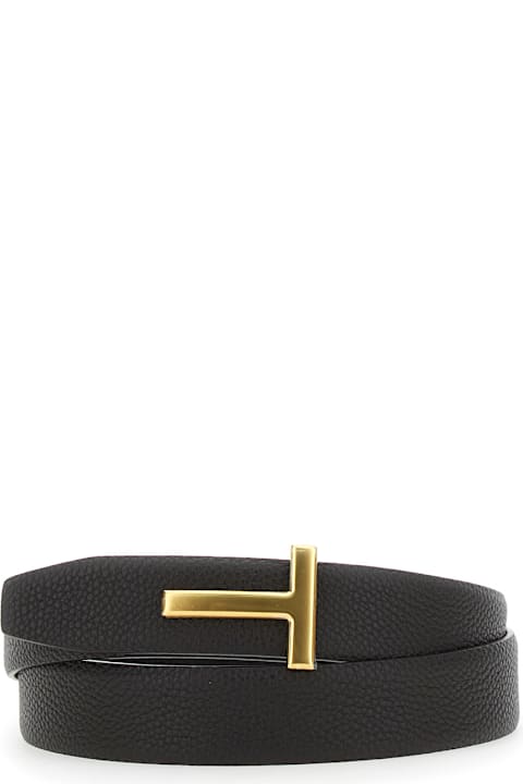 أدوات منزلية Tom Ford Brown Belt With T-plaque On The Front In Grained Leather Man
