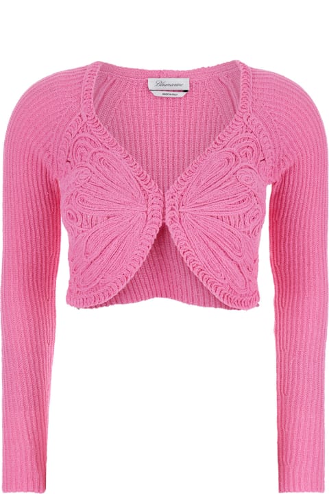 ウィメンズ新着アイテム Blumarine Pink Crop Butterfly Cardigan In Cotton Blend Woman