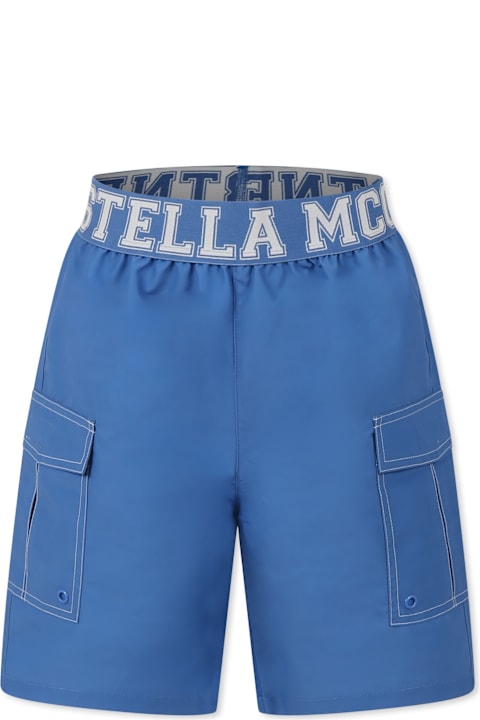 Stella McCartney Kids لـ أولاد Stella McCartney Kids Blue Swim Shorts For Boy With Logo