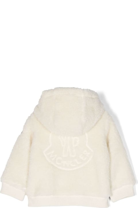 Topwear for Baby Girls Moncler White Teddy Fleece Zip-up Hoodie
