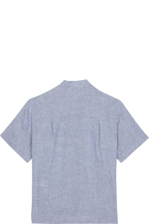 Fashion for Boys Dolce & Gabbana Light Blue Linen Shirt With Logo Plaque
