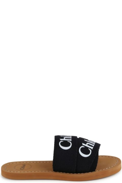 ベビーガールズ Chloéのシューズ Chloé Woody Sandals In Black Canvas With Logo