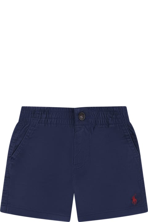 Bottoms for Baby Boys Ralph Lauren Blue Shorts For Baby Boy With Red Pony