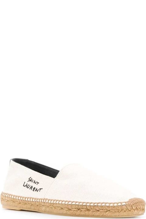 Other Shoes for Men Saint Laurent White Espadrilles With Logo Saint Laurent In Cotton And Linen Man