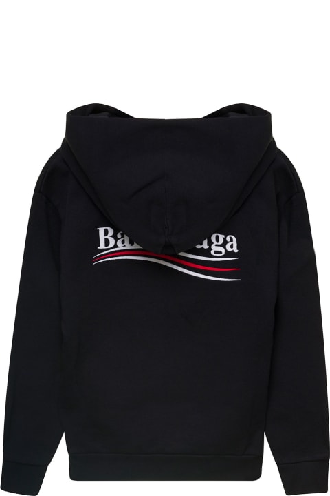 Black Hoodie With Logo Print On The Front And Back In Cotton Girl