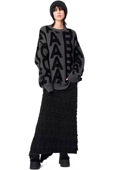 Marc Jacobs The Monogram Distressed Grey Black Crewneck Sweater