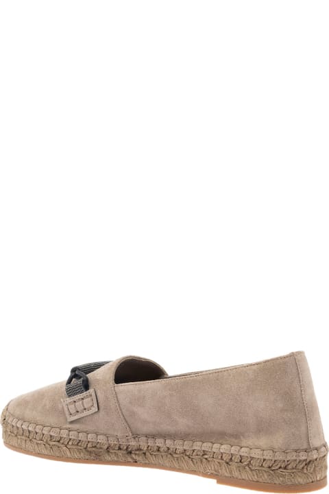 Beige Espadrilles With Precious Bar Detail In Suede Woman