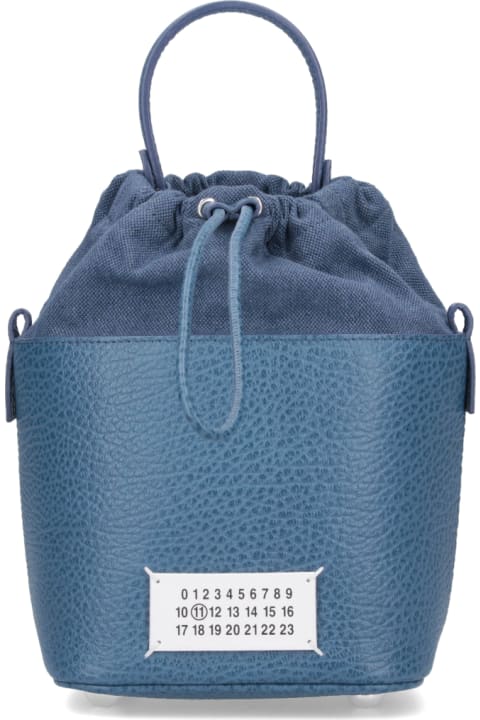 Bags Sale for Women Maison Margiela '5ac' Small Blue Bucket Hat With Chain Shoulder Strap In Grained Leather And Cotton Canvas Woman Maison Margiela