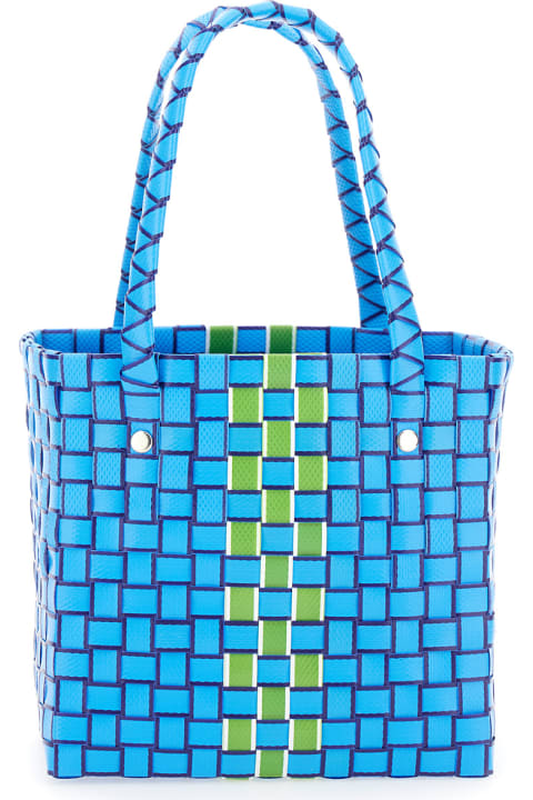 Marni Kids Marni 'basket' Blue Bag With Logo Plaque And Intreccio-motif In Polypropylene Girl