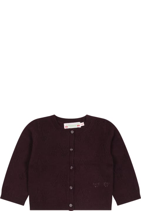Topwear for Baby Girls Bonpoint Burgundy Cardigan For Baby Girl With Cherries