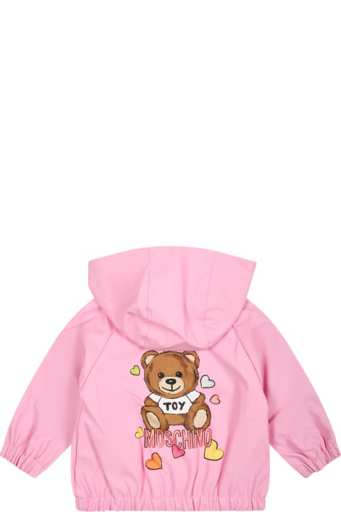 Moschino Coats & Jackets for Baby Boys Moschino Pink Windbreaker For Baby Girl With Teddy Bear