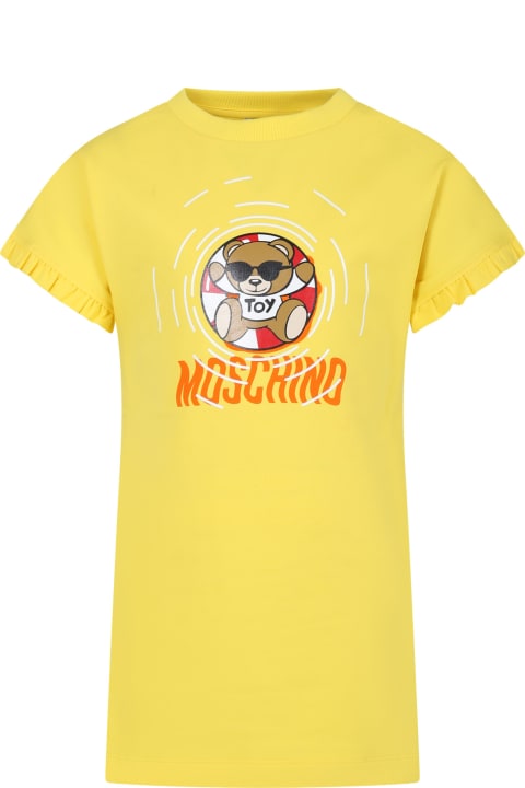 Homeware Moschino Yellow Dress For Girl With Multicolor Print And Teddy Bear