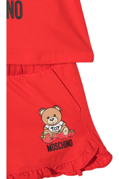 Moschino Kids Girl's Red Cotton Suit With Teddy Bear Print