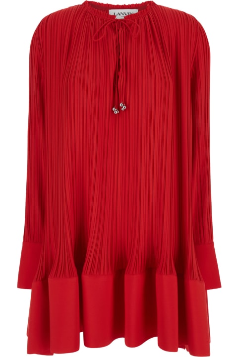 Lanvin for Women Lanvin Short Dress With Red Pleated Effect In Technical Fabric Woman