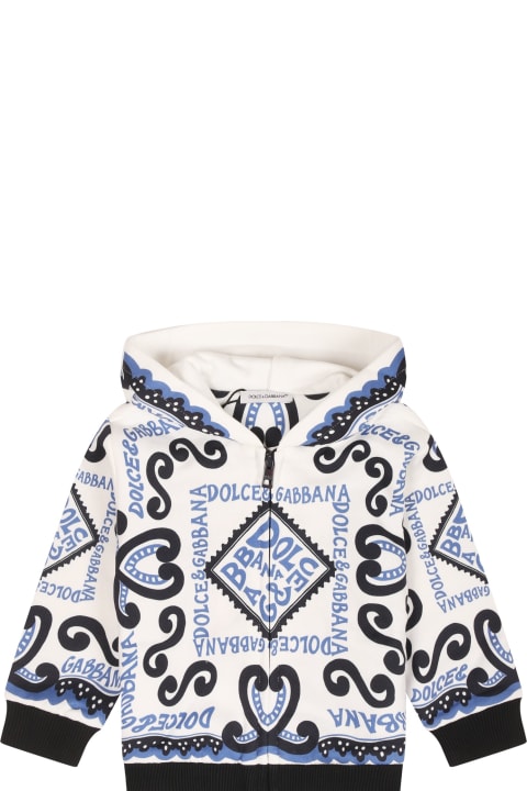 Dolce & Gabbana Sweaters & Sweatshirts for Baby Girls Dolce & Gabbana White Sweatshirt For Baby Boy With Bandana Print And Logo