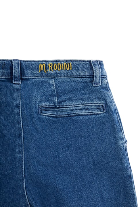 Homeware Mini Rodini Blue Five Pocket Jeans With Logo Lettering On Waist In Cotton Boy