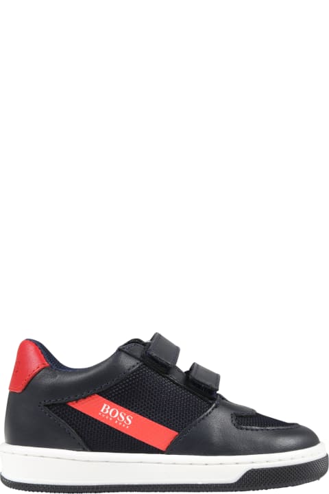 ボーイズ シューズ Hugo Boss Black Sneakers For Boy With Red Details