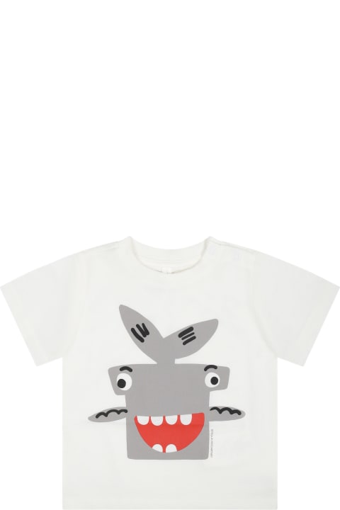 ベビーガールズ Tシャツ＆ポロシャツ Stella McCartney Kids White T-shirt For Baby Boy With Hammerhead Shark