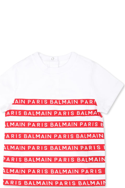 Balmain for Baby Girls Balmain White T-shirt For Baby Boy With Logo