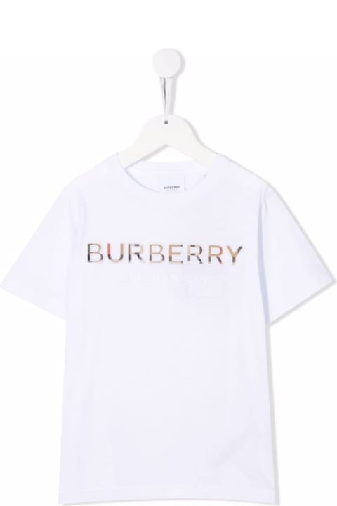 Burberry Kids Girl's White Cotton T-shirt With Vintage Check Logo