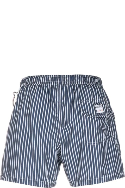 Swimwear for Men Fedeli Navy Blue And White Striped Swim Shorts
