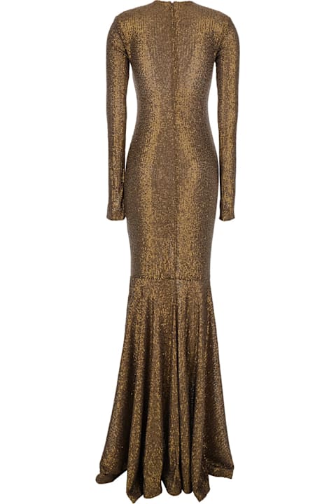 Homeware Norma Kamali Metallic Long Dress With V-neck And Sequin Decorations In Tech Fabric Woman