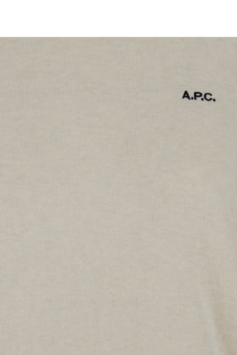 Sweaters for Women A.P.C. 'victoria' Beige Sweater With Apc Embroidery In Cotton Woman
