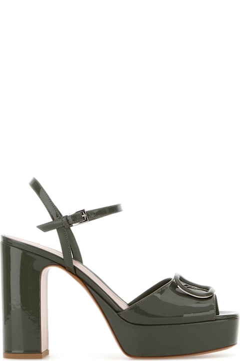 Valentino Garavani Army Green Leather Vlogo Signature Sandals