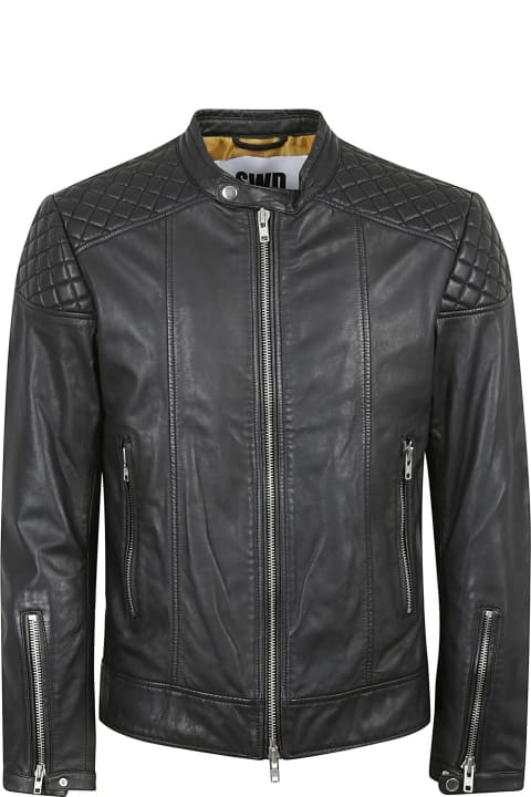 Quilt Paneled Leather Jacket