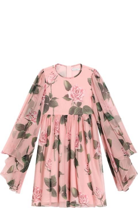 Dolce & Gabbana Dresses for Girls Dolce & Gabbana Chiffon Dress With Rose Print