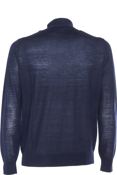 Sweaters for Men Ballantyne Blue High Neck Cardigan