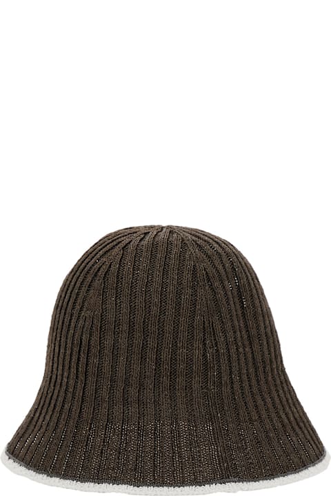 Hats for Women Brunello Cucinelli Brown Hat With Contrasting Hem And Ribbed Knit In Fabric Woman