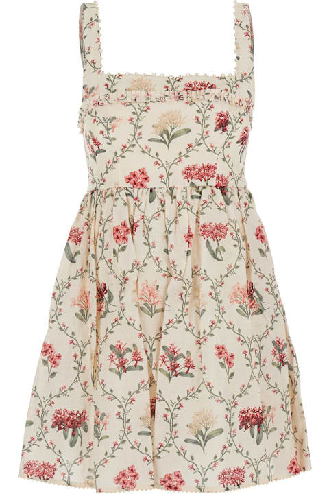 Agua by Agua Bendita Dresses for Women Agua by Agua Bendita 'barbara' Multicolor Short Dress With All-over Floral Embroidery In Linen Woman