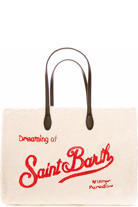 أدوات منزلية MC2 Saint Barth White Sherpa Fabric Vivian Shoulder Bag